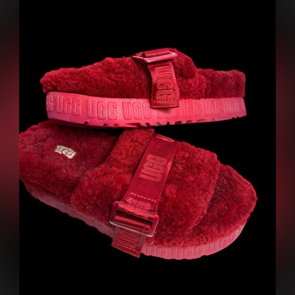 UGG Fluffita Women's Slipper Slide Platform Sandals Ribbon Red 1113475 Size 6 US